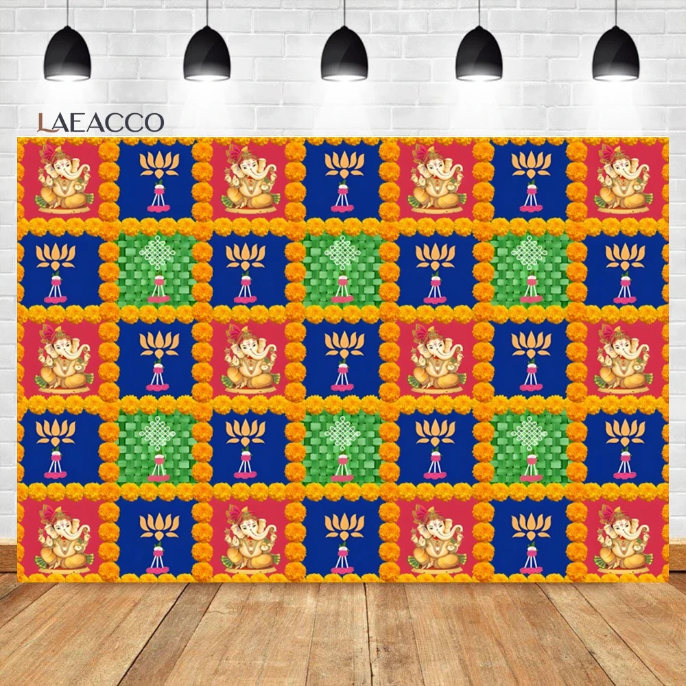 

Laeacco Happy Diwali Photography Backdrop India Ganpati Pooja Traditional Mehndi Festival Wedding Party Portrait Background