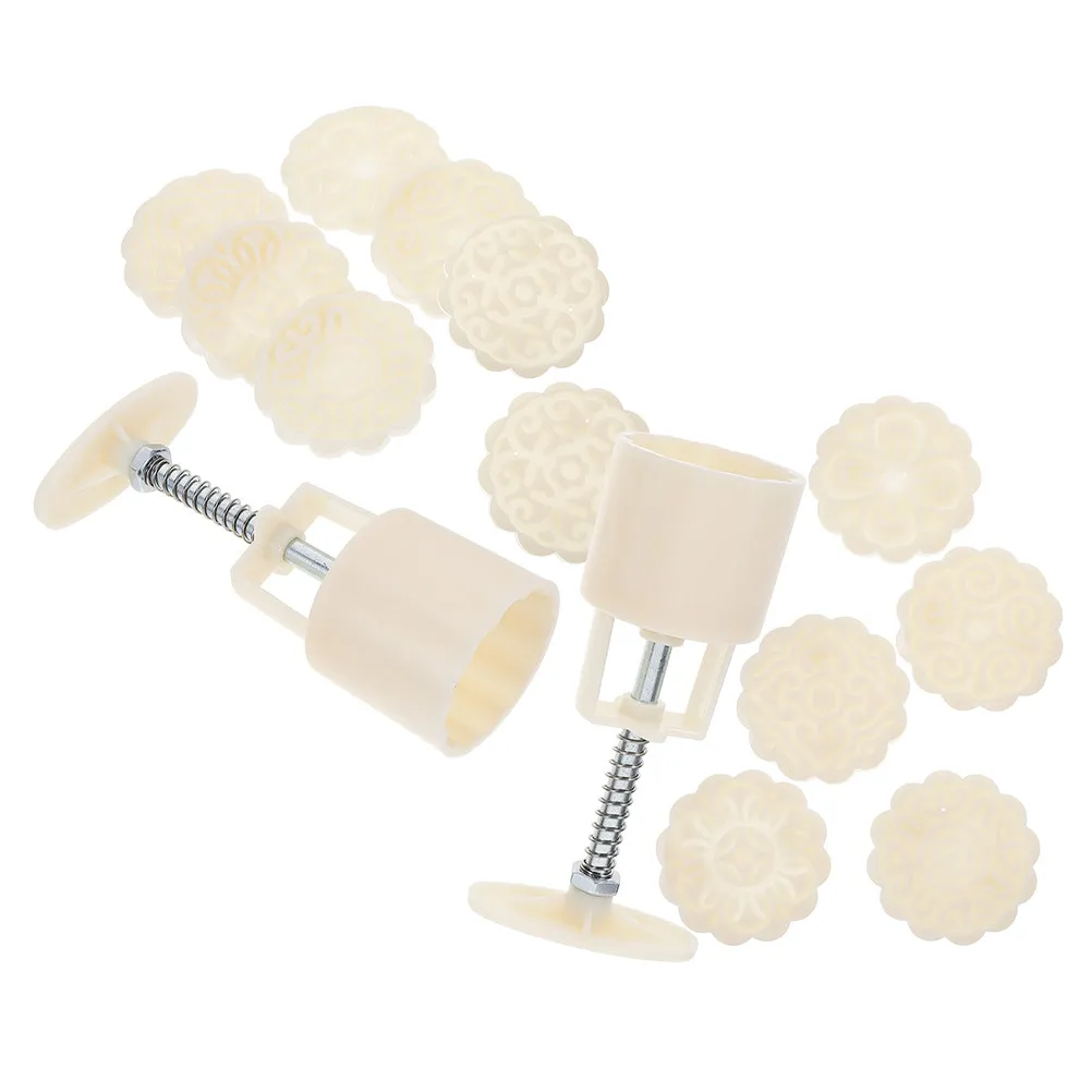 2Sets Mooncake Mold 50G Hand-Pressed 3D Floral Design Baking Stamps for DIY Moon Cake Cookie Pastry Cupcake Traditional
