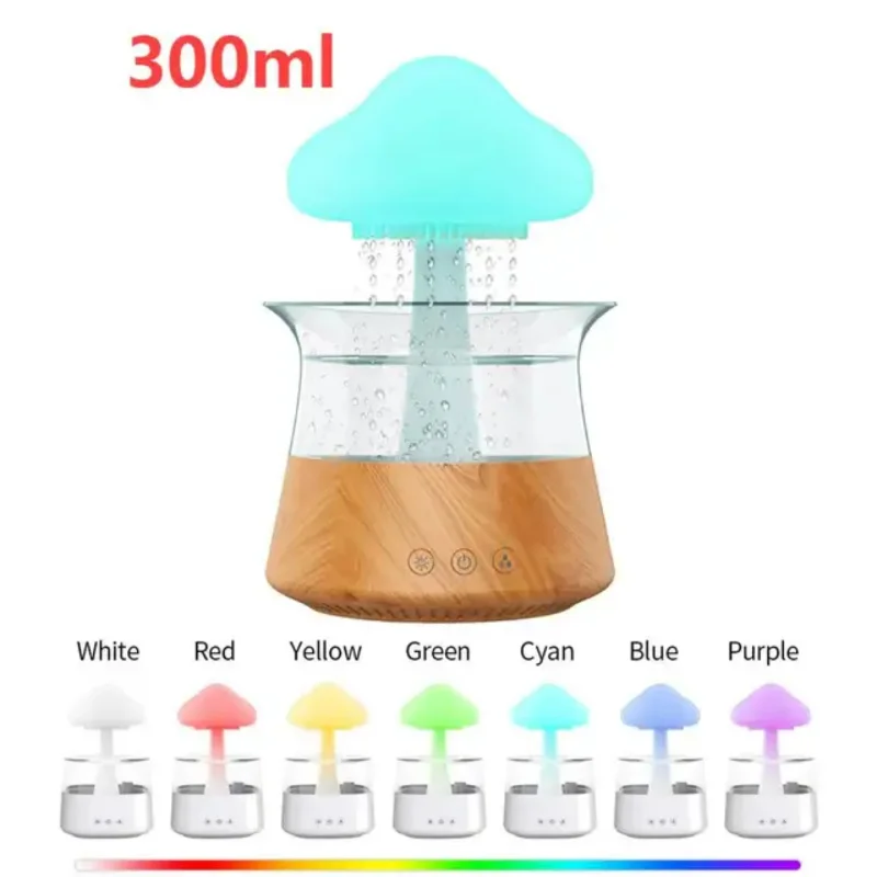 

Mushroom Rain Air Humidifier Diffuser Rain Cloud Smell Distributor Relax Drops Sounds Colorful Night Lights