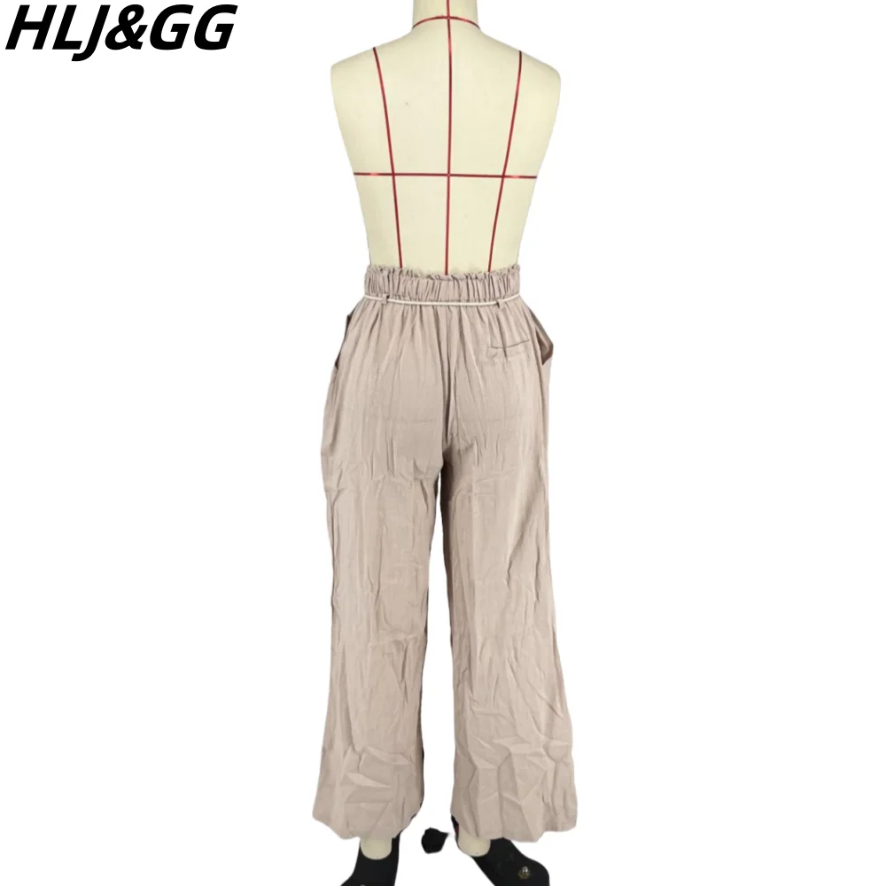 HLJ & GG pantaloni a gamba larga con coulisse in tinta unita moda donna pantaloni dritti Hip-hop elastici a vita alta pantaloni Casual abbinati