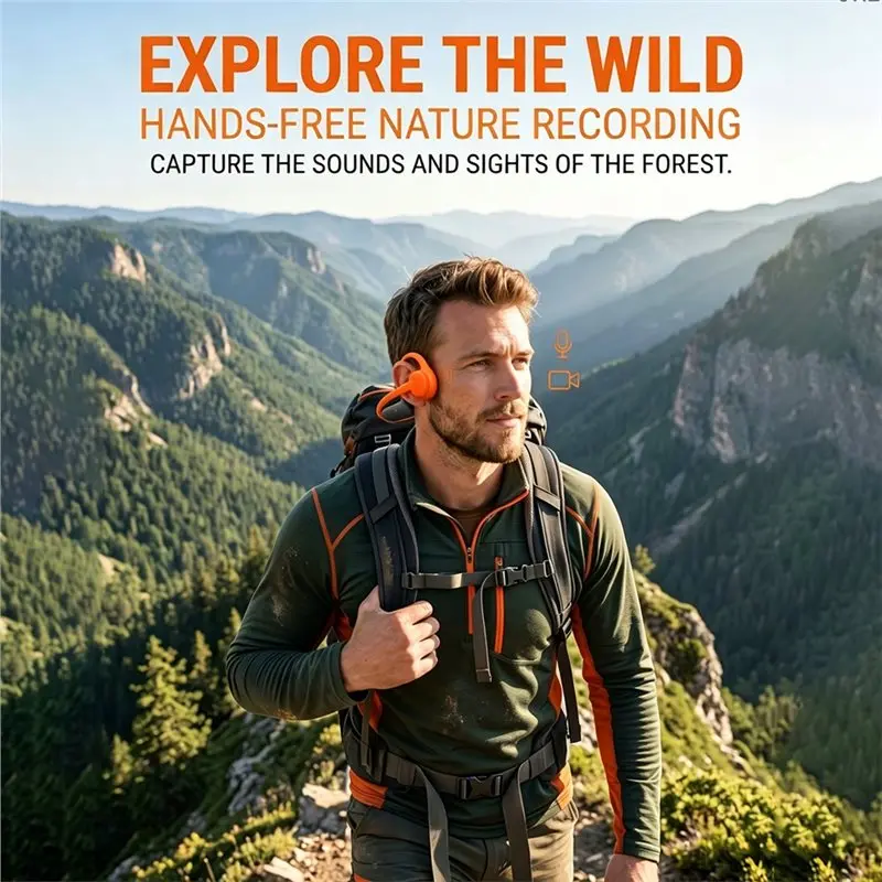 Bluetooth Earphones Open Ear Wireless Headphones With Camera Smart Ai Translator Headset Ear Hanging For Outdoor Cycling