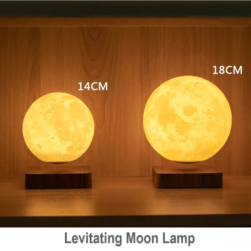 Zwevende Maanlamp 3d Printen Ware Maan Uiterlijk 14Cm 18Cm 3 Kleur Verstelbare Magnetische Levitatie Maan Licht Maglev Maan