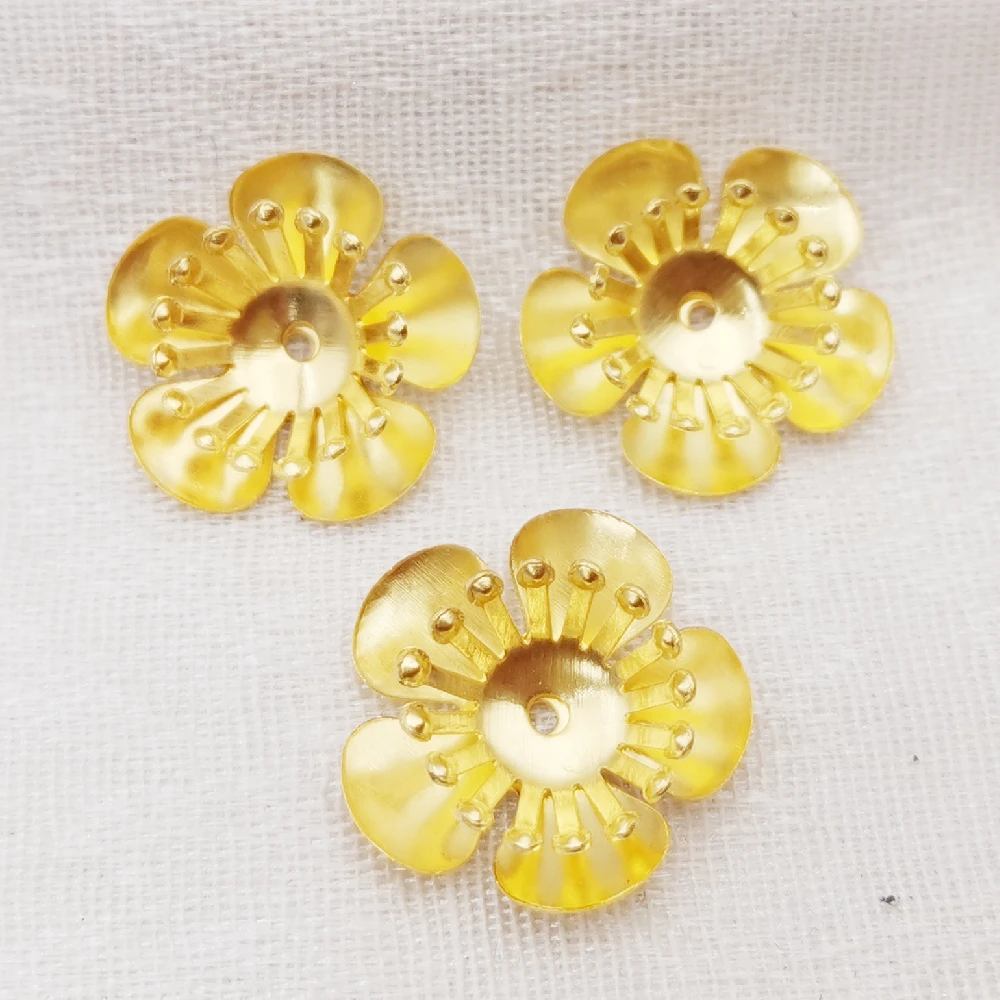 10/50 Pcs 16mm Gold Color Metal Double tridimensional Filigree Flowers Slice Charms Base Setting DIY Jewelry Accessories