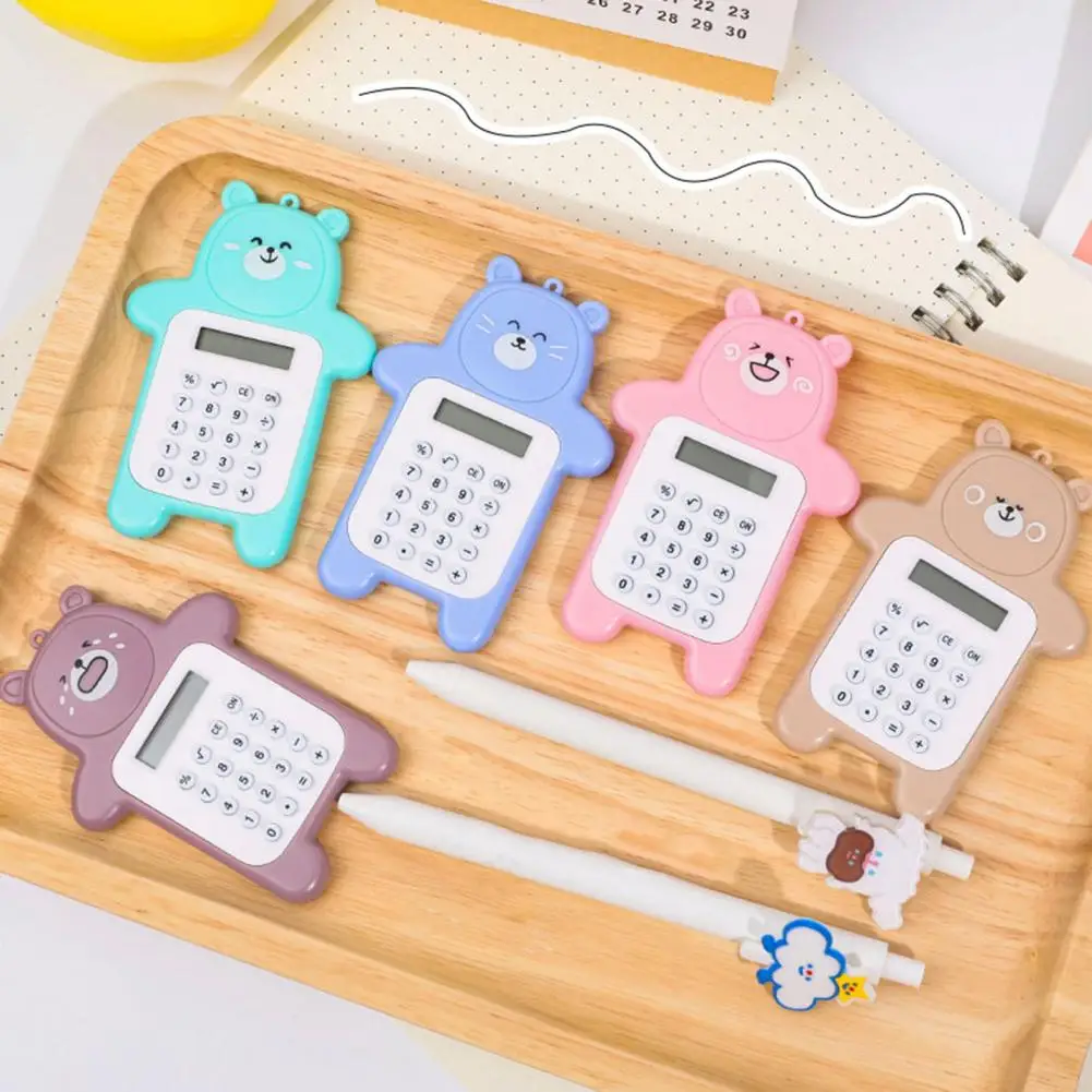 Mini Bear Digit Calculator Portable Primary School Calculator 8 Display Cartoon Bear Cute Creative Calculator Office Supplies