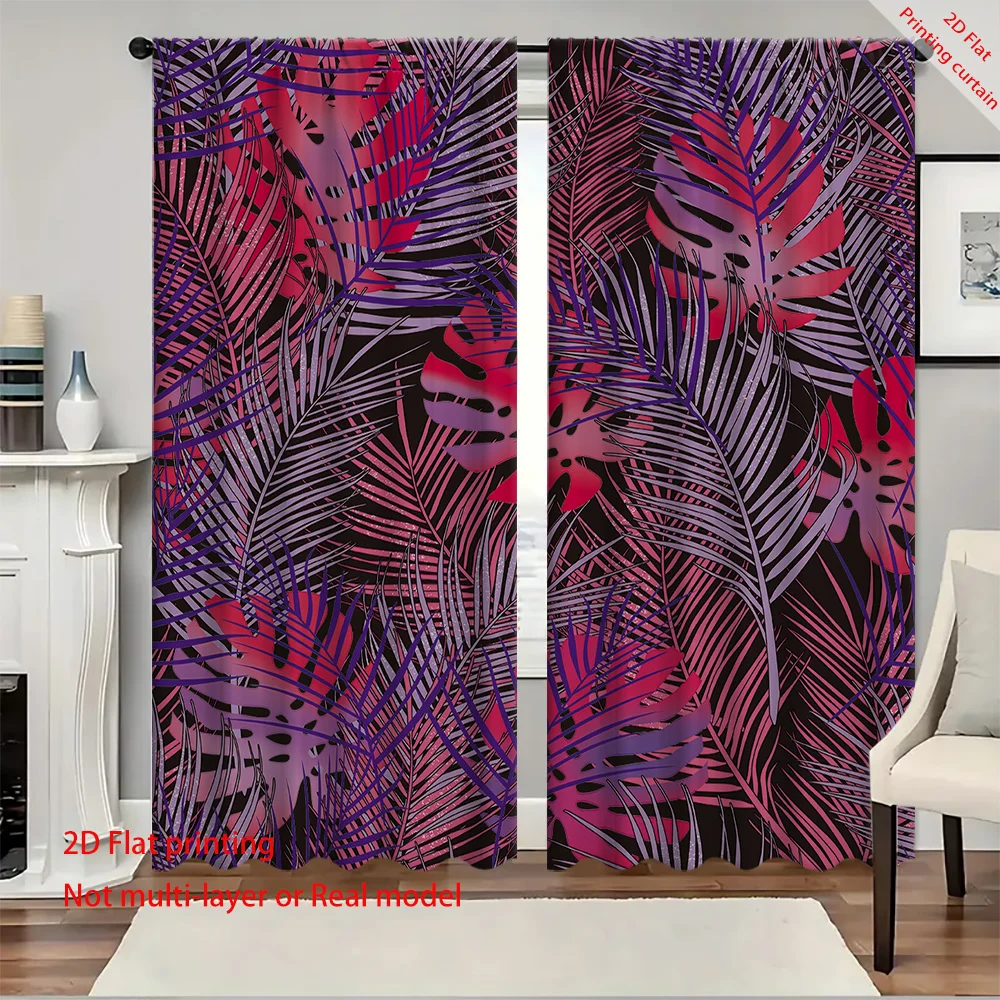Floral and plant printed curtains, retro home, dormitory, office decoration, bedroom and living room balcony blackout curtains 4