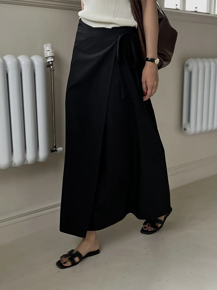 High Waist Long A-Line Skirt Women's Chic Vintage Side Tie Slimming Forest System Design Sensation Half Body Skirt
