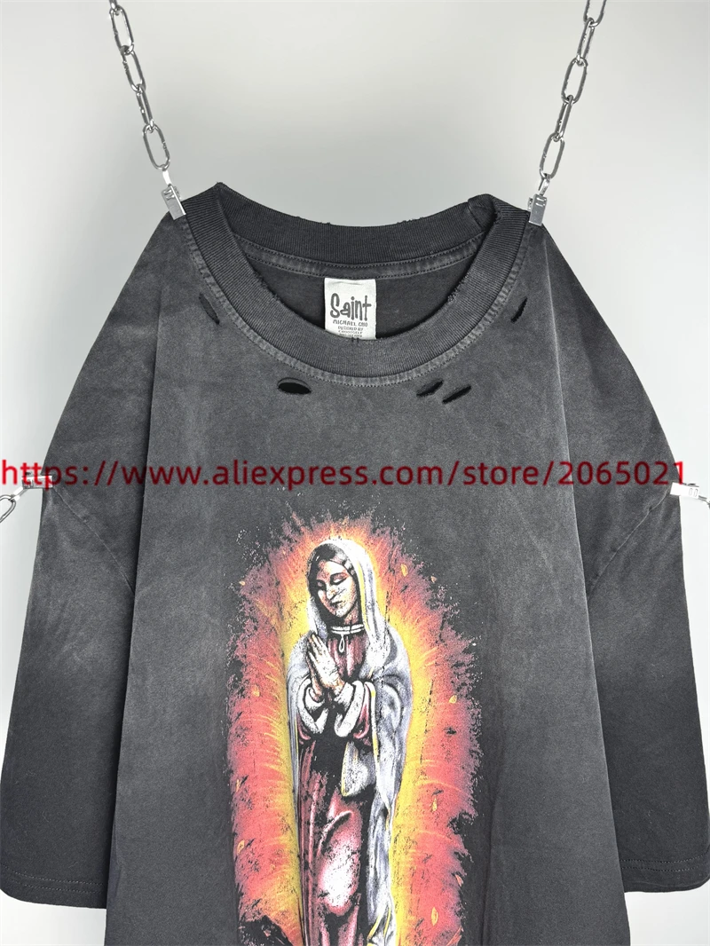 2025ss Saint T-shirts Beste kwaliteit digitale directe print streetwear oversized vintage gewassen zwarte T-shirt tee tops