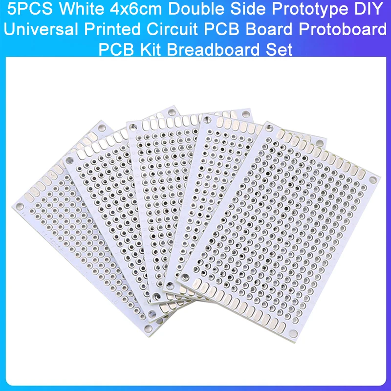 Duplo Side Prototype PCB Kit, DIY Universal Circuito Impresso, Branco Protoboard Set, 4x6cm, 5Pcs