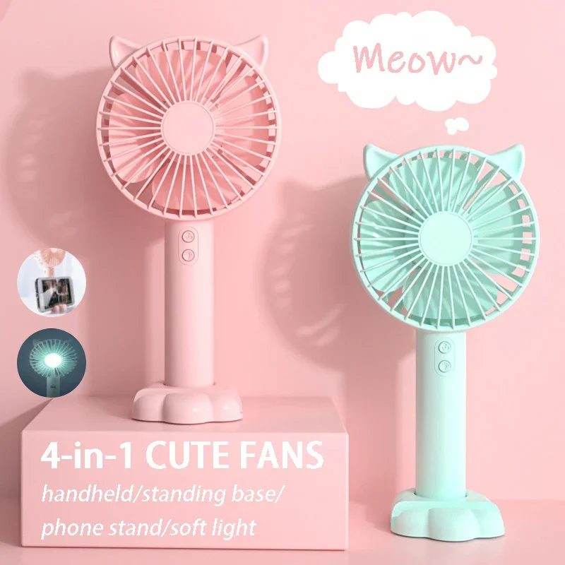 Portable USB Cat Fan with LED Lamp & 18650 Battery