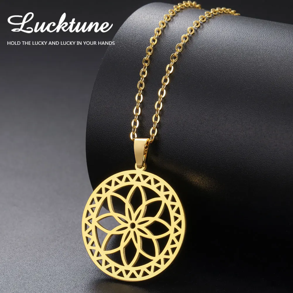 Lucktune Sacred Geometry Flower of Life Pendant Necklace Stainless Steel Mandala Spiritual Amulets Necklace Women Jewelry Gifts