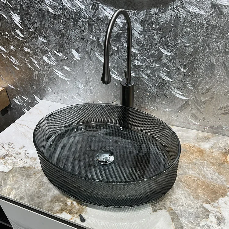 

Crystal glass table bathroom art light luxury hand washing household washbasin