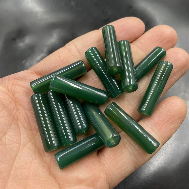 Cheap Jade DIYOrnament Accessories Green Agate Tube Beads Loose Beads 8*30mm Green Chalcedony Long Beads Bulk Batch