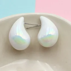Hot Waterdrop Acrylic UV AB Dazzling Illusory Color Smooth Stud Earrings for Women Hyperbole Punk Geometry Party Jewelry Gift