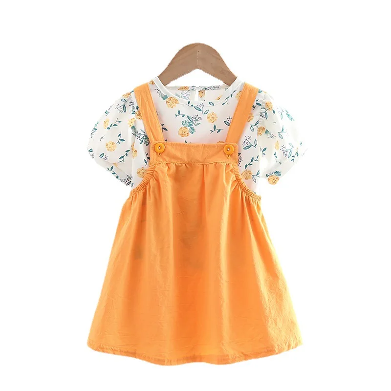 

New Summer Baby Clothes Suit Children Girls Short Sleeved Flower T-Shirt Dress 2Pcs/Sets Kids Clothing Toddler Casual Costume