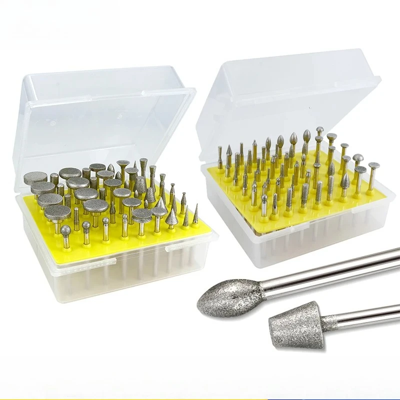 

For Jewelry Glass 40mm Shank Grinding Burrs 50pcs Diamond Grinding Burs Polishing Grinding Head for Rotary Tool