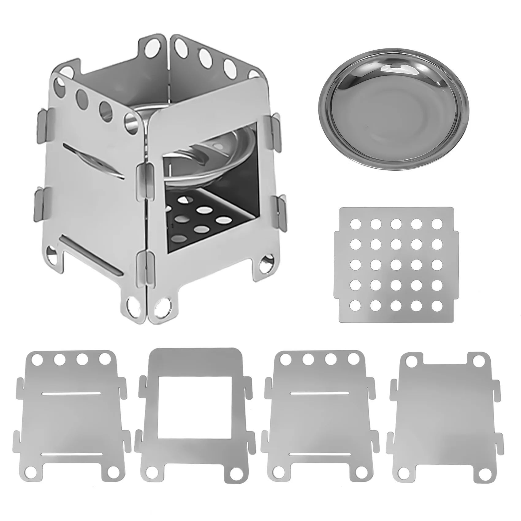 Stainless Steel Card Stove with Alcohol Tray Detachable Barbecue Stove Portable Stove Outdoor Camping Necessities