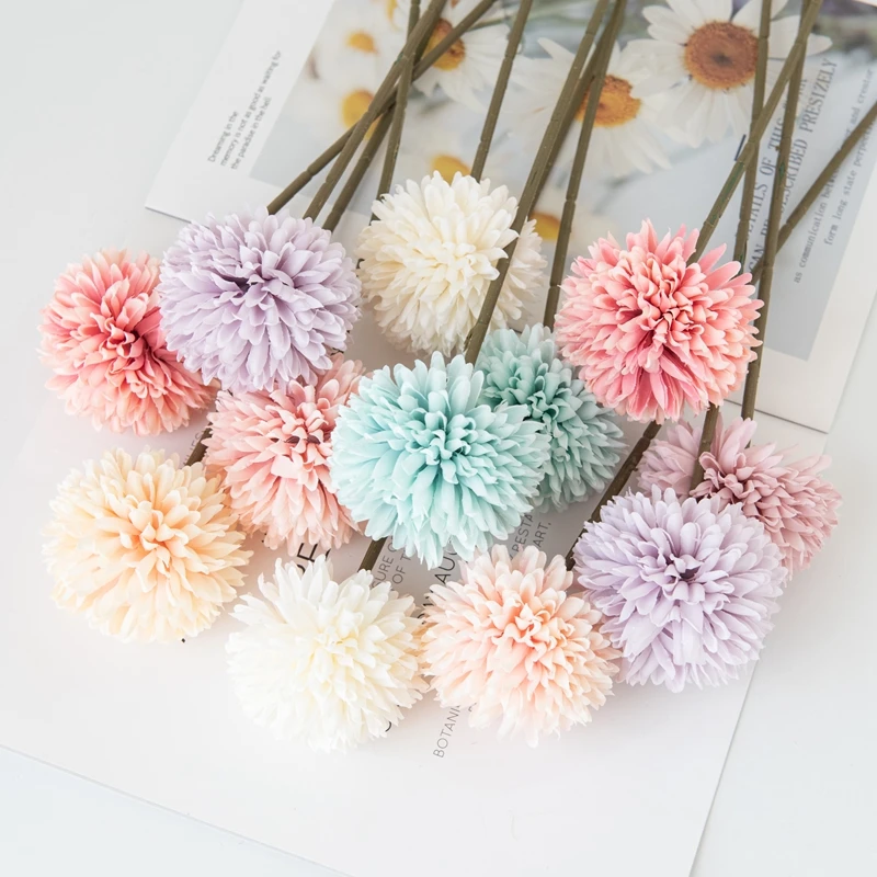 5 Stücke Seidenkugel Chrysantheme Hochzeit Künstliche Blume Weihnachten Dekor Vase für Home Scrapbooking Blumenarrangement Zubehör