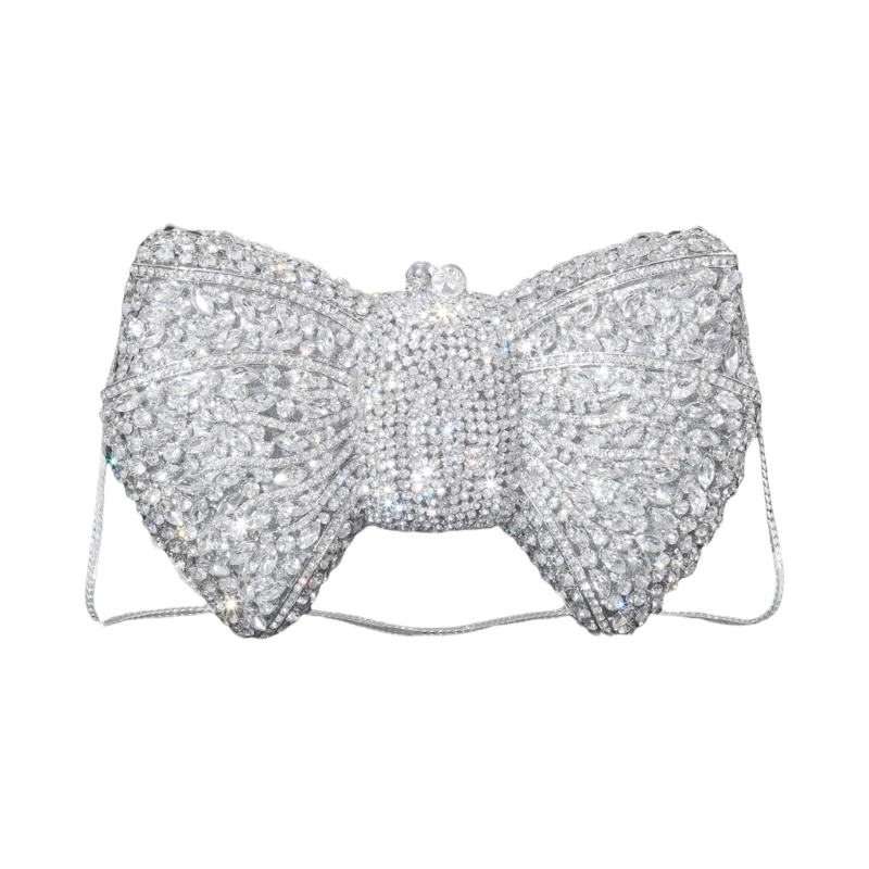 Sophisticated Evening Bag Elegant Banquet Handbag Shoulder Purse with Rhinestones Butterfly Bows For Fashionable Ladies