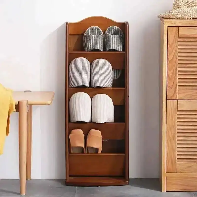 &Multi-layer Simple Solid Rack Slippers Wood Door Shoe Cabinet Household Space-saving Dust-proof Storage Shelf Spice Organizer