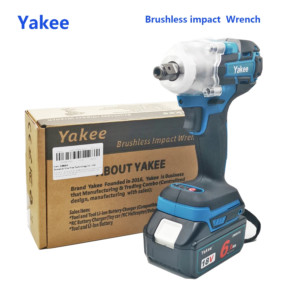 520Nm Brushless Cordless Electric Impact Wrench 1/2 inch Power Tools with 6000mAh Li Battery 18V Battery