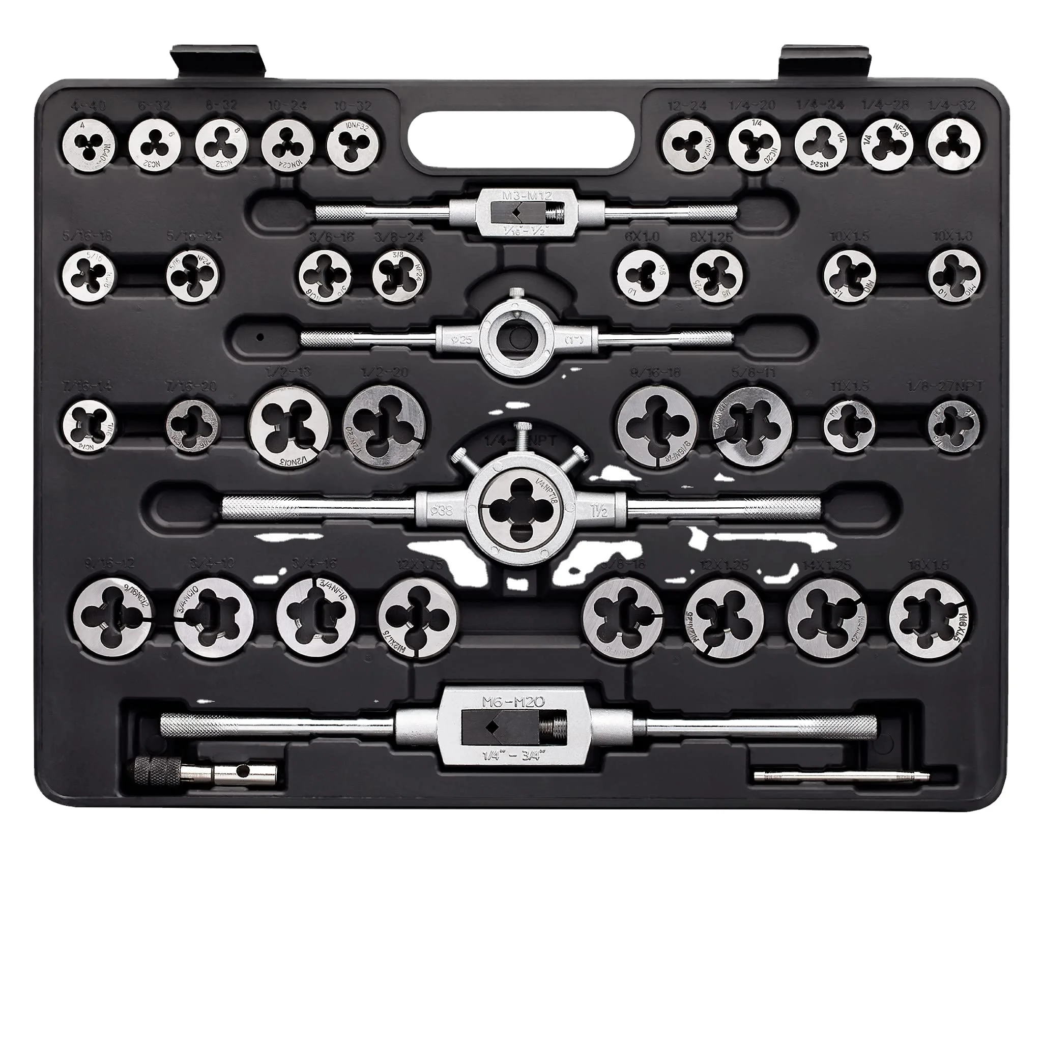 

Tap and Die Combination Set Setsjombo Matric 110 Pcs Standard Metal Modified 3/8-10 M3-M12 110Pcs Alloy Steel Hand Use