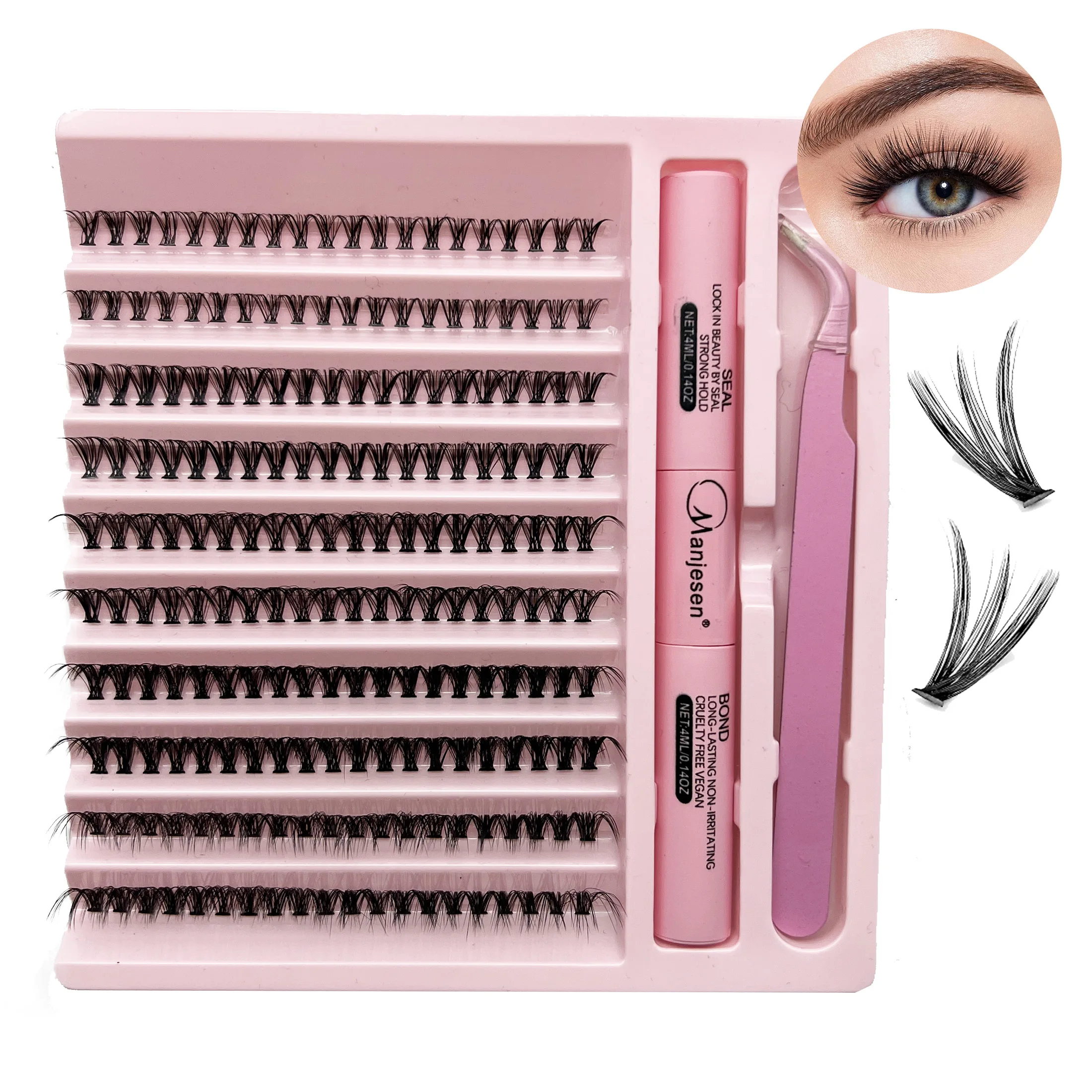 LASHVNNA Lash Clusters Kit With Waterproof Strong Hold DIY Lash Extension Kit Lash Bond And Seal And Eyelash Tweezers Makeup