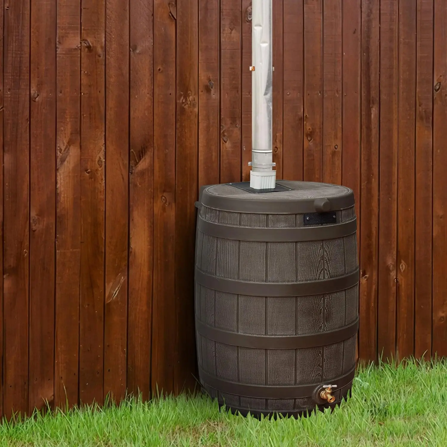 Rain Wizard 50 Gallon Plastic Rain Barrel for Outdoor Rainwater Collection & Storage Features a Metal Spigot & Flat Back Design