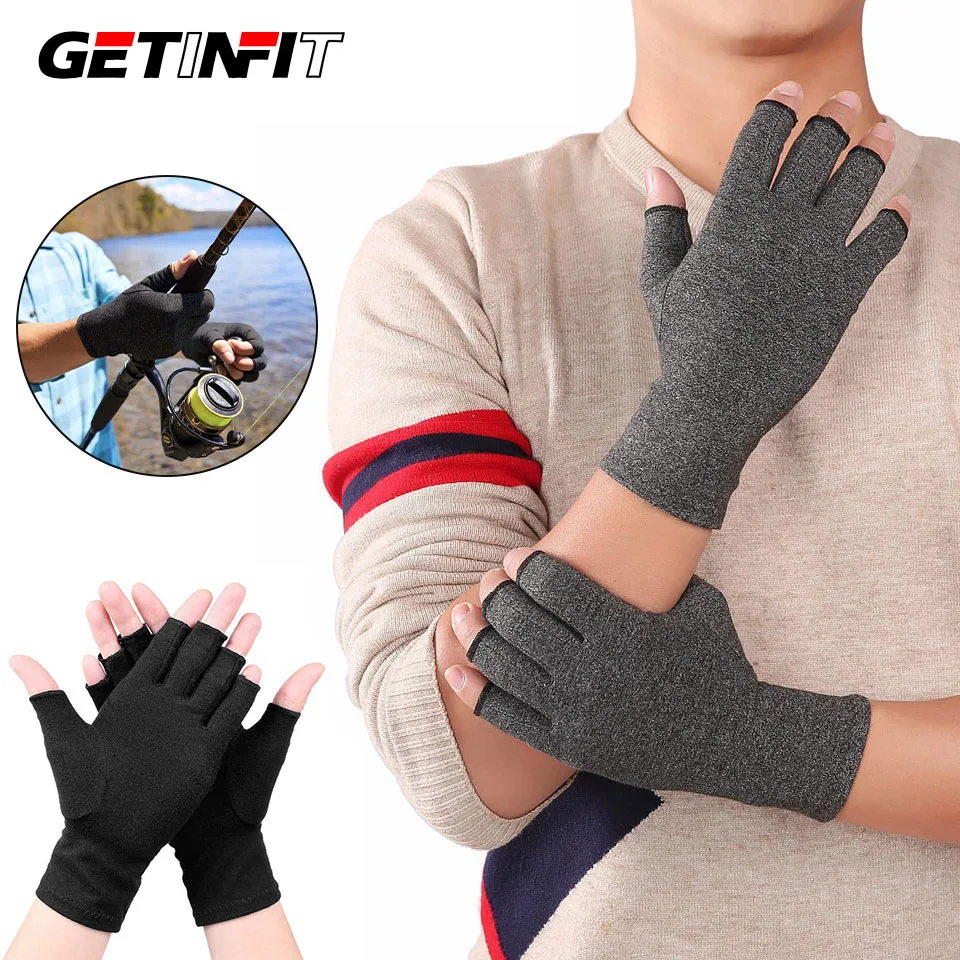

GETINFIT сизалевые серые перчатки с половиной пальца, дышащие компрессионные перчатки для фитнеса на запястье, перчатки для здоровья воспальных суставов