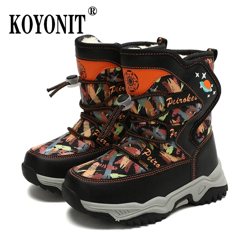 26~38 Children Snow Plush Warm Baby Toddler Outdoor Winter Kids Boots Girls Boys Fur Antiskid Ankle Boots Cotton Shoes Sneaker