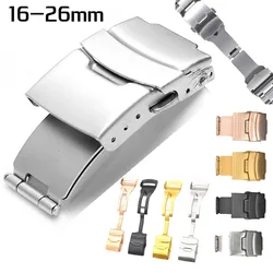 Stainless Steel Watch Strap Band Buckle 16mm 18mm 20mm 22mm 24mm 26mm Replacement Dual Folding Secure Watch Bracelet Clasp