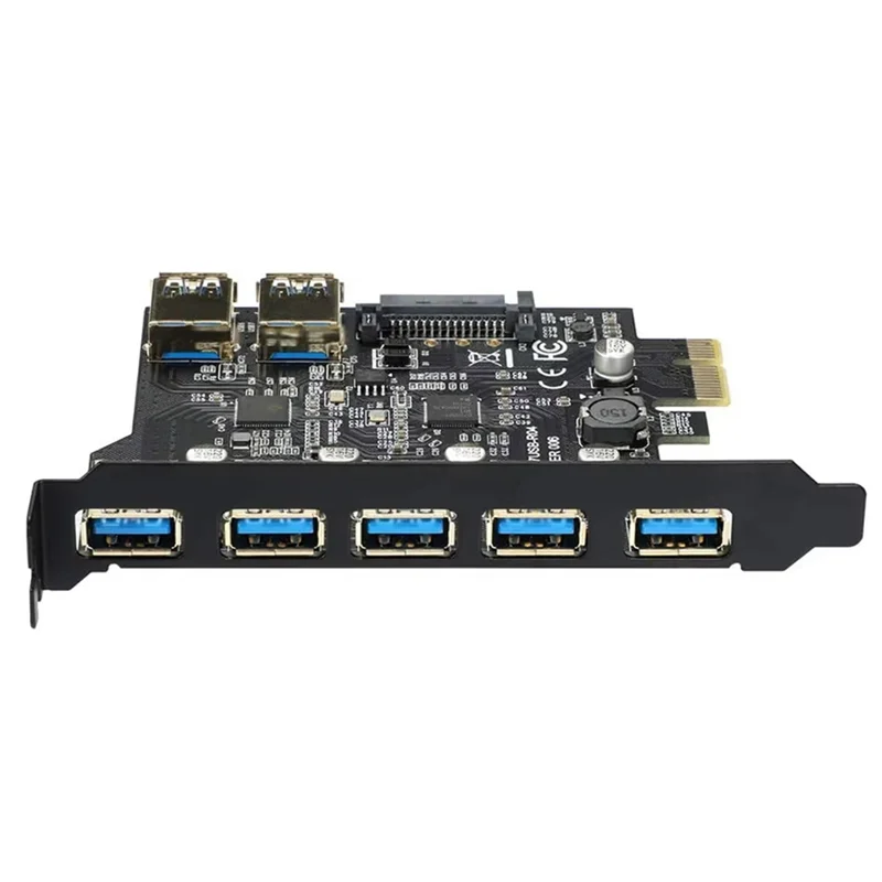 A42Z-PCI-E USB 3.0 7 Ports Expansion Card With 15Pin SATA Power Connector PCIE X1 USB3.0 Adapter 5Gbps