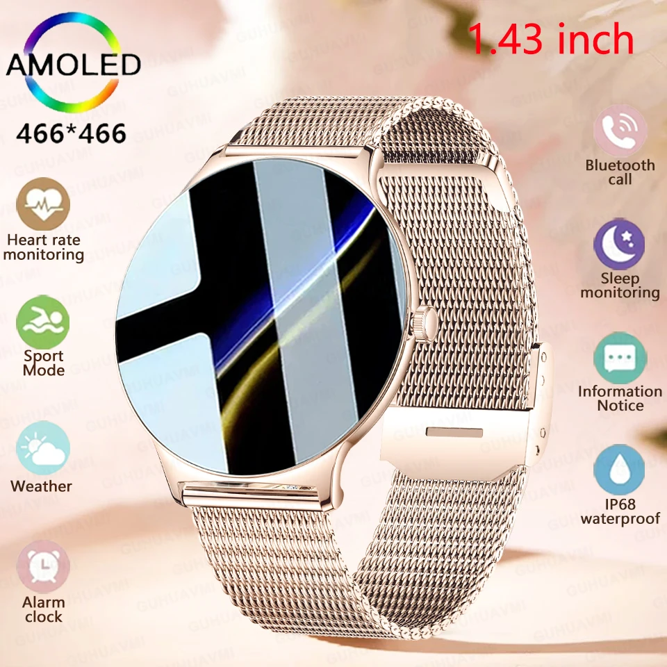 2024 True AMOLED Smart Watch Women Screen Always Show Time 466*466 HD Health Tracker Voice Calling Ladies Smartwatch For Huawei