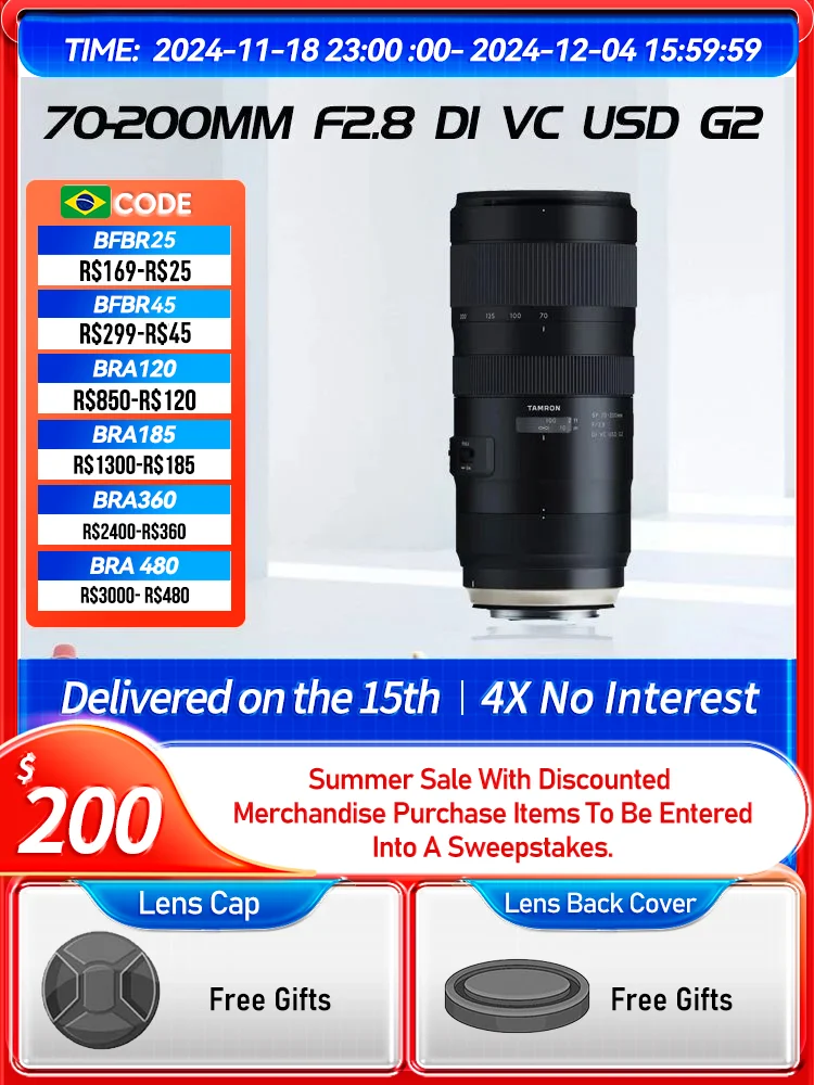 Tamron 70-200mm F2.8 Di VC USD G2 70-180mm F2.8 Di III VXD Full Frame Zoom DSLR Camera Lens for Nikon Canon Sony 70 200 2.8（Used