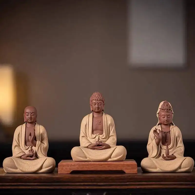 

Ceramic Buddha Statue, Shakyamuni Buddha, Ksitigarbha King, Guanyin, Three Saints Statue, New Chinese Home Desktop Decoration