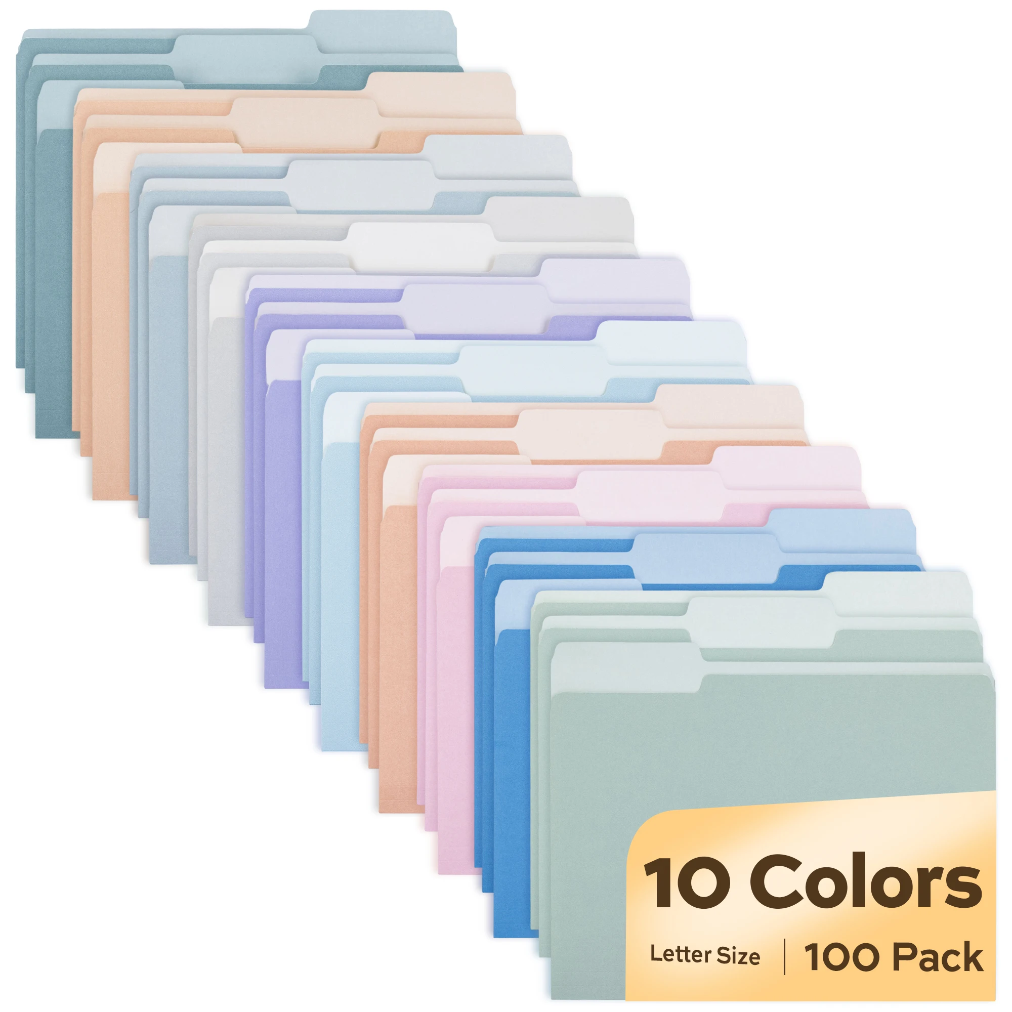 

Deli File Folders 30/100-Pack, Letter Size Pastel Manila Folders with 1/3-Cut Tabs, 10 Colors for Office & School