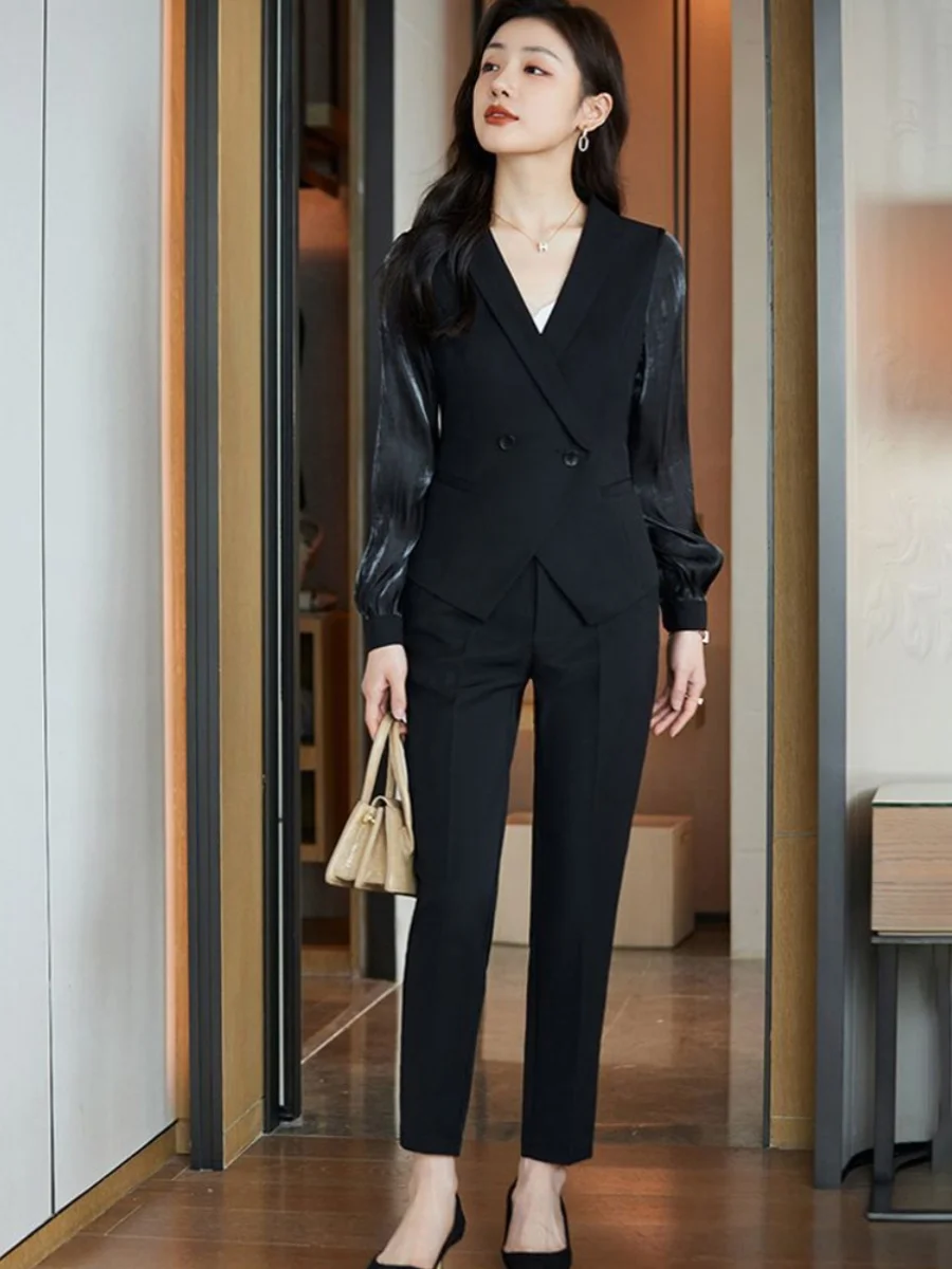 

Модный женский деловой костюм-двойка цвета хаки, весна 2026: повседневный стильный комплект с укороченным пиджаком