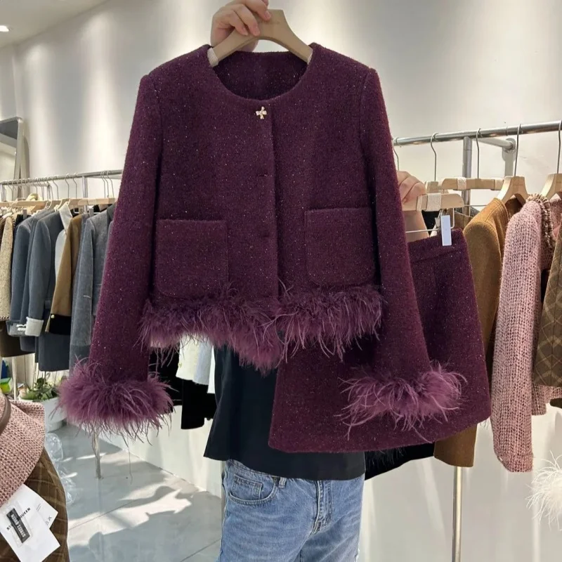 الخريف الشتاء المرأة بدلة رسمية مكتب البدلة ريشة الترتر أسفل سترة سليم صالح ألف خط تنورة صغيرة قطعتين مجموعة Kostikм #1