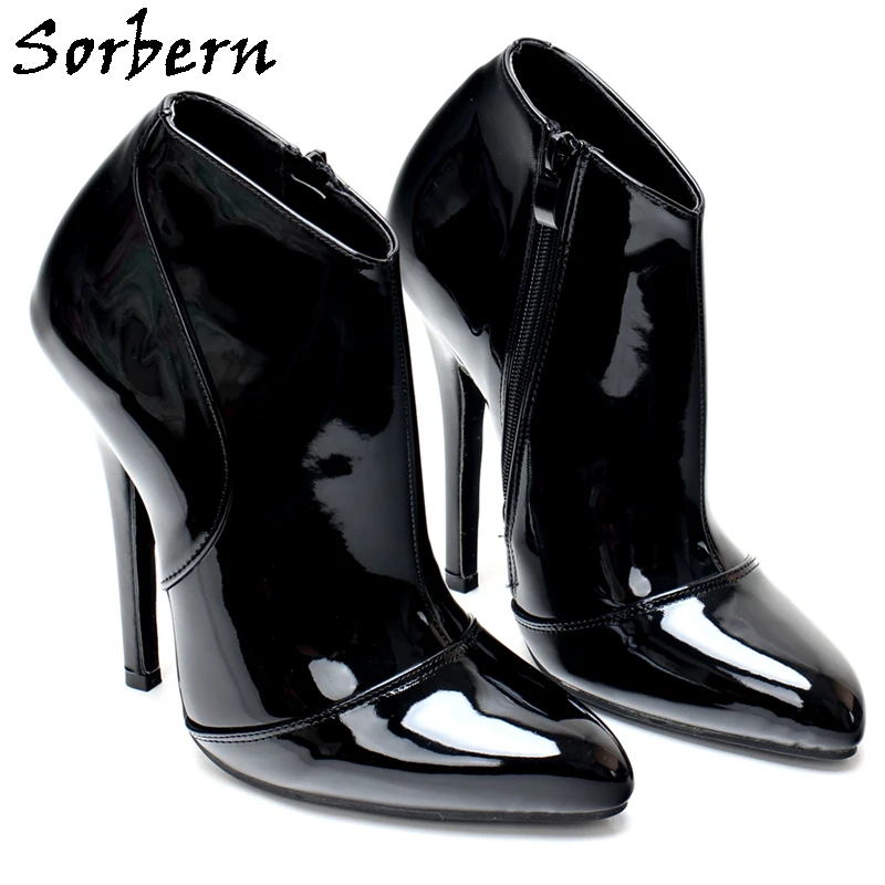 Sorbern Sexy Zip Up Boots Ankle Women Pointy Toes Stilettos 14Cm High Heel Custom Wide Long Toes Fetish Drag Queen Shoe