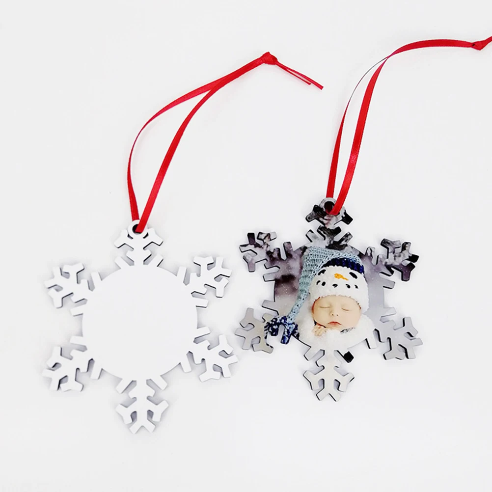 

10pcs Snowflake Shape Christmas Tree Decoration Pendant Creative Double-sided Heat Transfer Printing Ornaments Wooden Hanging De