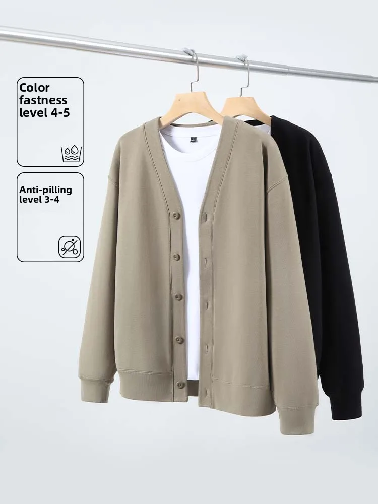 

New Chinese Sle V-Ne Knitted Open Cardigan Jaet Men's Loose Fit Large Size Cotton Polyester Blend Spring Autumn Outerwear