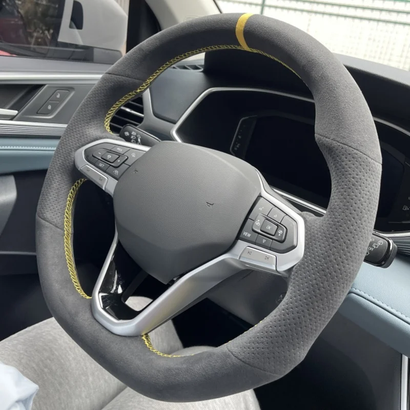 Capa de couro de camurça personalizada para volante de carro, para volkswagen atlas golf 8 mk8 jetta passat b9, acessório de carro trançado