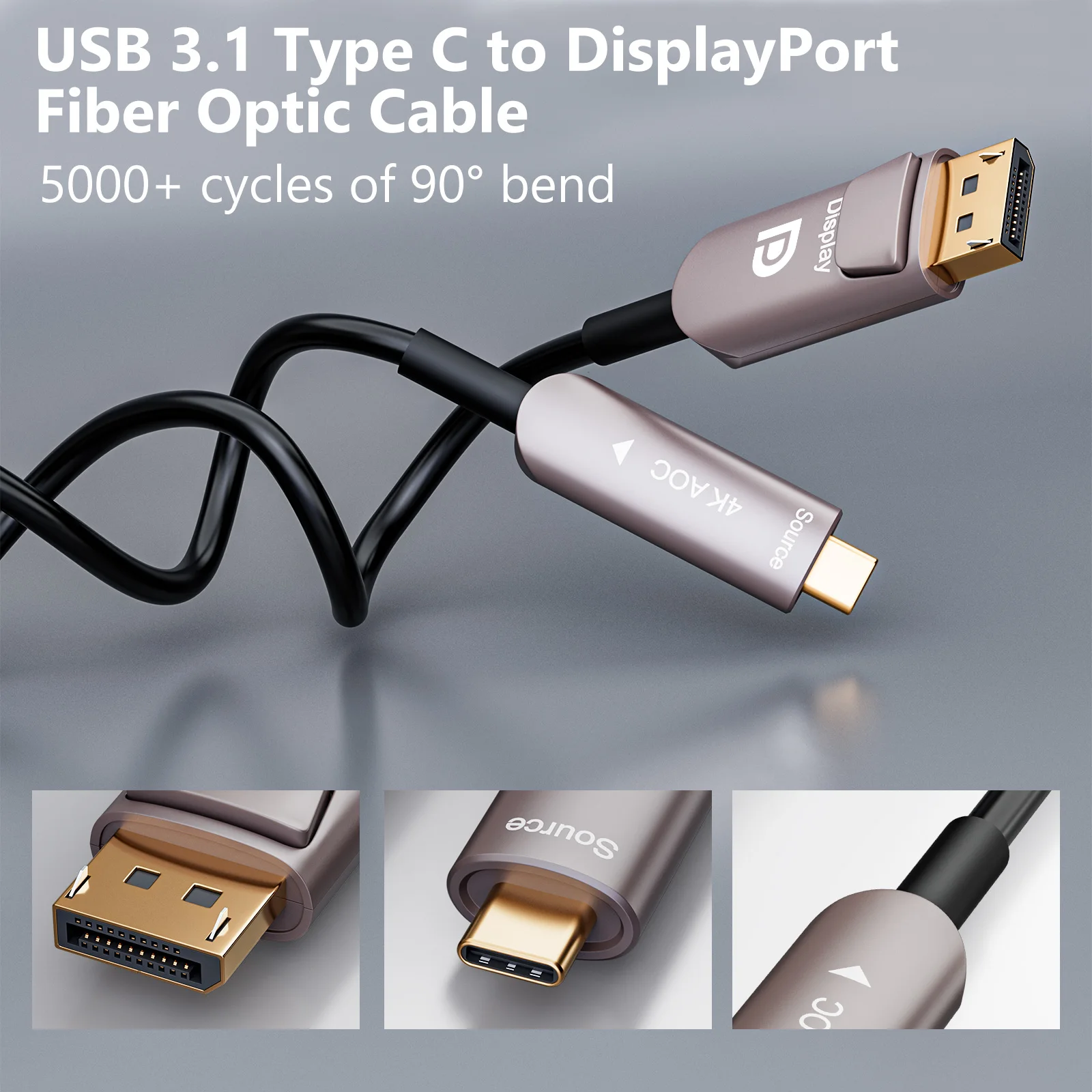 USB C to Displayport 4K Fiber Optic Cable USB 3.1 Type C to Displayport Cable, Thunderbolt 3/4 Kompatibel, für MacBook Pro/Air