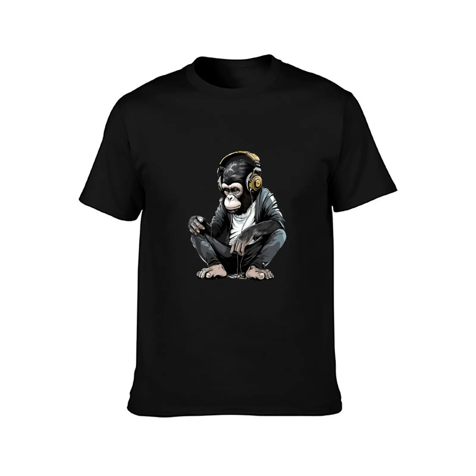 Banksy DJ Monkey Thinker with Headphones T-Shirt anime tshirt street wear vintage clothes mens graphic t-shirts anime