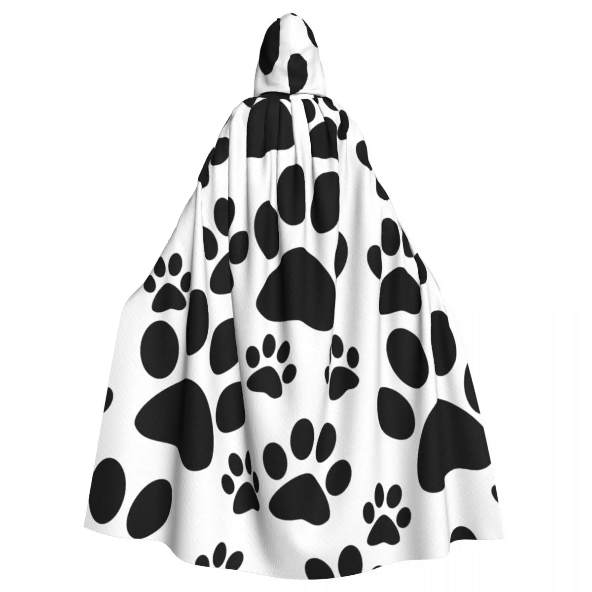 

Black Dog Paw Prints Hooded Cloak Polyester Unisex Witch Cape Costume Accessory