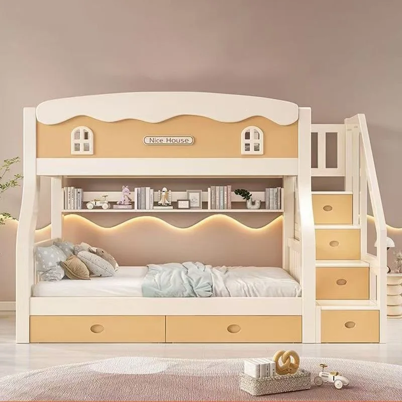 Solid wood cherry wood upper and lower beds Bunk beds Small apartment two-layer multi-functional child and mother