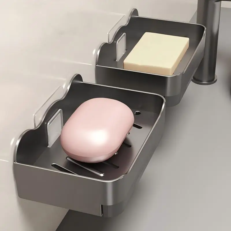 Wall-mounted Soap Drain Box ABS No Punching, Household Bathroom Soap Holder Simple with Hook No Water Accumulation Soap Box
