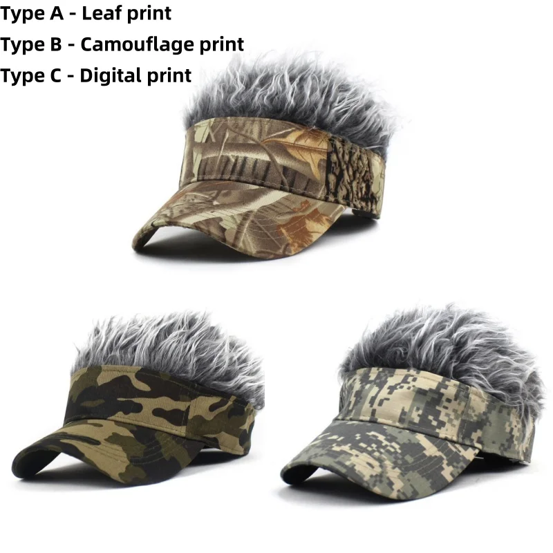 Outdoor Camouflage Armygreen Jungle Sunshade Sunhat Spiked Hairs Wig Hat Sports Baseball Cap Synthetic Short Hair Wigs Hat Visor