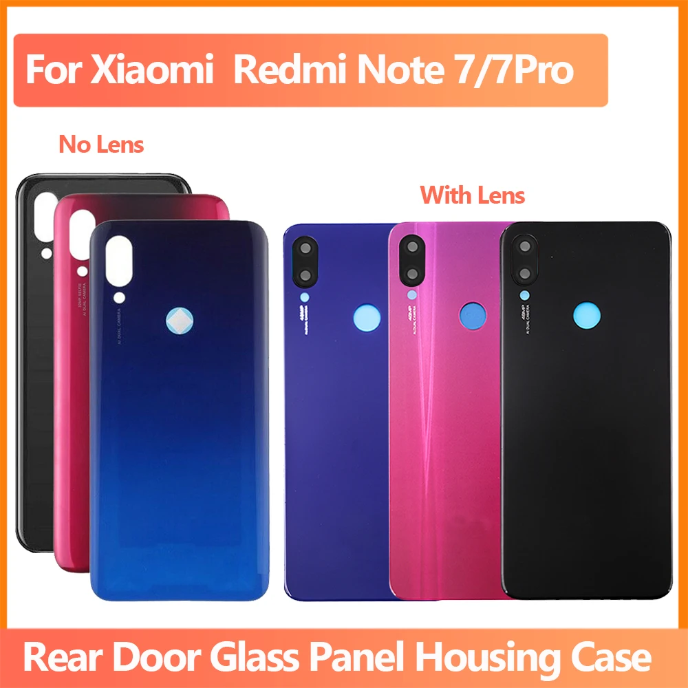 

New For Xiaomi Redmi Note7 / Note 7 Pro Battery Back Cover Rear Door Glass Panel Cover Housing Case Adhesive+Camera Lens Rep