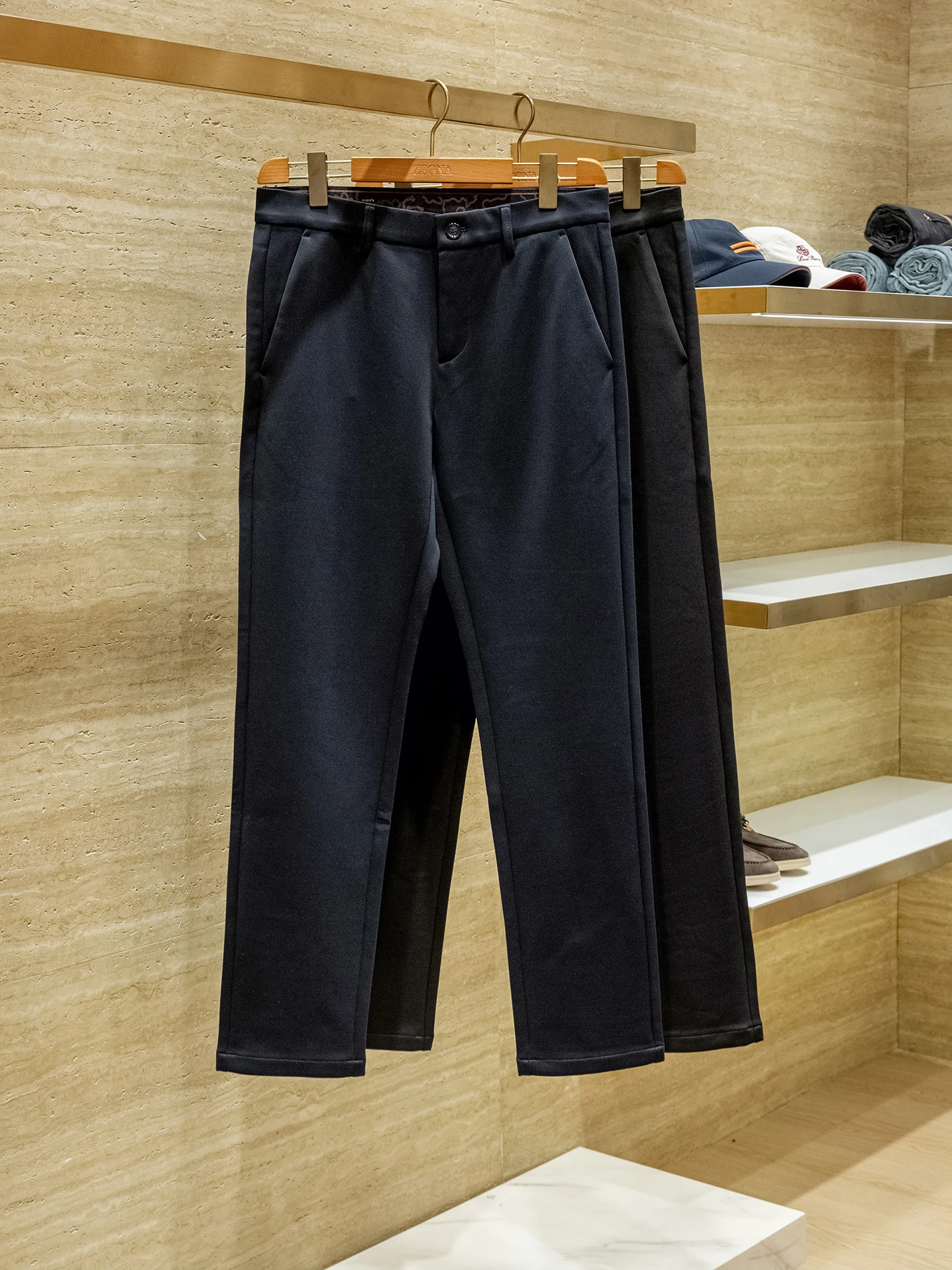 

Double-layer composite elastic fabric autumn and winter men's business casual trousers