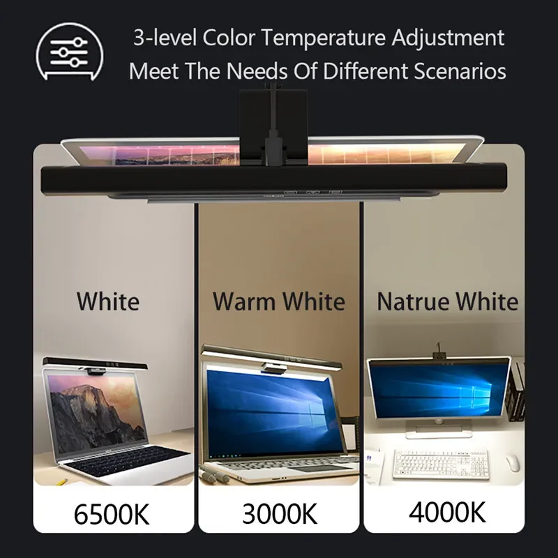 Eye-Care Desk Lamp 50/33cm LED Computer PC Monitor Screen Light Bar Stepless Dimming Reading USB Powered Hanging Table Lamp